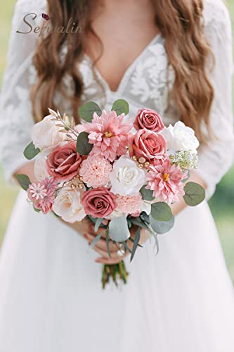 Serwalin Artificial Flowers Wedding Pink Flowers Silk Fake Dahlia Cake Flowers for Wedding Bouquets Table Centerpieces Birthday Party Bridal Baby Shower Home Decorations - color: A Athens Pink Dahlia, size: 1 Box