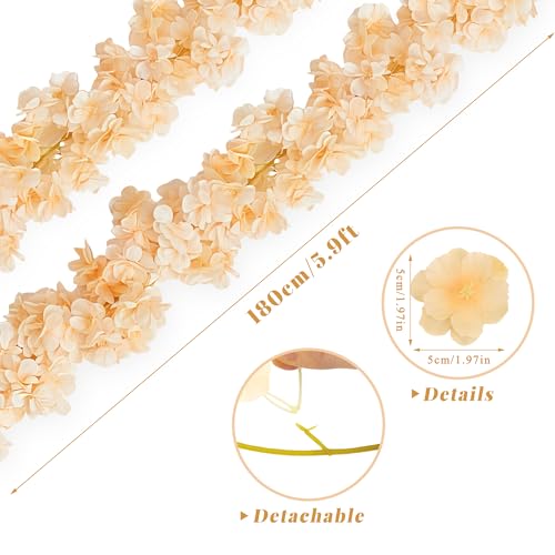 6Pcs 35.4FT Champagne Cherry Blossom Garland 6pcs Silk Pink Flowers Garland Artificial Cherry Blossom Vines Hanging for Wedding Party Sakura Cute Spring Summer Decor - color: Champagne, size: 6 PC