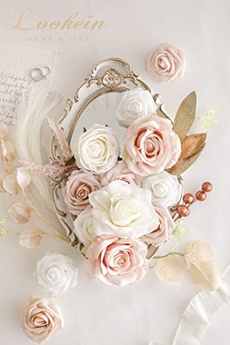 Lookein Artificial Flowers for DIY Wedding Decoration Bridal Bouquet Table Centerpieces Flower Garland Wreaths Aisle Arch Flower Decoration Home Decor, Chic Beige - color: Chic Beige