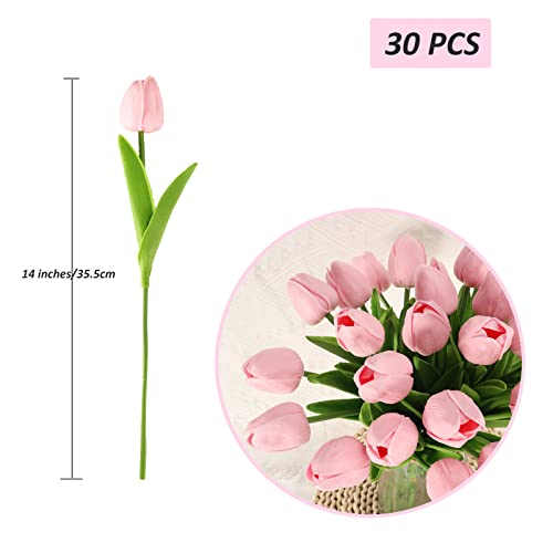 30pcs Real Touch Tulips PU Artificial Flowers, Fake Tulips Flowers for Arrangement Wedding Party Easter Spring Home Dining Room Office Decoration. (Baby Pink, 14" Tall) - color: Baby Pink