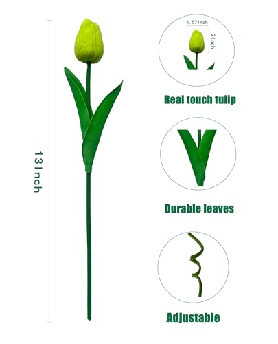 Fake Tulips Flowers 15 Pcs PU Artificial Flower Real Touch Tulip for Home Party Wedding Floral Arrangement Centerpiece Table Party Decoration - color: Fluorescent Green