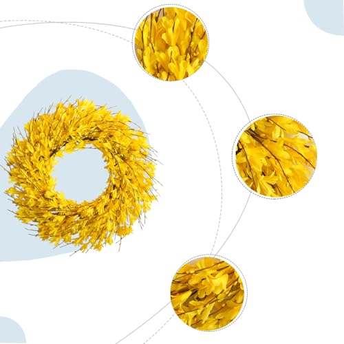 22inch Artificial Forsythia Flower Wreaths Spring Summer Fall Wreath Silk Leaves Wreath for Front Door Wreaths Porch Farmhouse Patio Garden Home Decor (Yellow) - color: Yellow