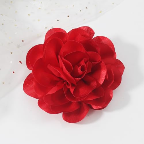 6.3 Inches Red Rose Hair Clip Large Flower Brooches for Women | Elegant Red Flower Rose Brooch Pins for Women Fashion | Charming Floral Lapel Pins & Flowers Brooch Pin Must Have in Dress Accessories - color: Red