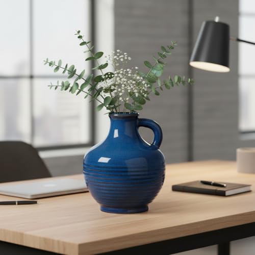 Sunddo Blue Ceramic Flower Vase, 6 Inch Small Modern Vase, Decorative Vases for Home Decor, Farmhouse Decor, Centerpieces, Entryway Living Room Dining Table Kitchen Decor - color: Blue - 6, size: 6 Inch