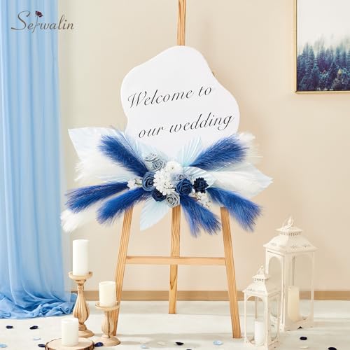 Serwalin 60PCS Pampas Grass Decor, 17.7Inch Sapphire Blue Artificial Pampas Grass Bulk Vase Filler Flower Arrangement for Home Wedding Decor - color: L Blue