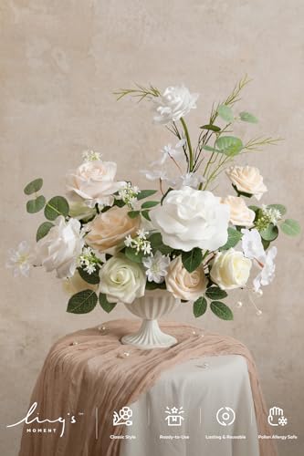 Ling's moment Fake Flowers Box, Faux Artificial Greenery Stems Foam Roses Gardenia Silk Eucalyptus Rose Leaf Fabic Flower for Centerpieces Bouquet Wedding Vase Decorations, White & Sage, Deluxe Combo - color: Wht-white & Sage, size: Deluxe
