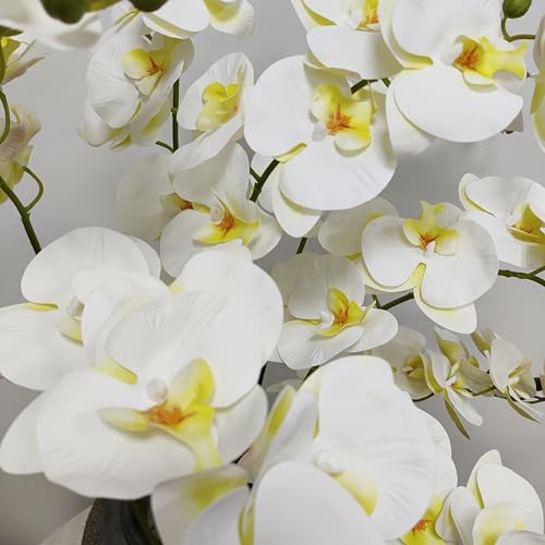 ATFL 8 Pack Ivory Orchid Artificial Flowers Real Touch, 32'' Artificial Fake Faux Silk Orchid Stem Bouquets for Wedding Party Home Garden Decor,Orquideas Artificiales para Decora(excluding The Pot) - color: Ivory