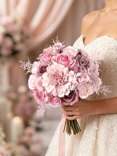Artificial Flowers Combo Box Set Dusty Pink Silk Floral Arrangements for Wedding Bridal Bouquet, Cake Flowers, Table Centerpieces, Party & Home Decor - color: Dusty Pink