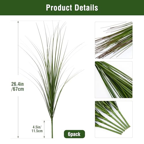 6PCS Fake Plants Artificial Wheat Grass Greenery Plastic Plants Fake Grass Artificial Plants for Outdoor Decor Artificial Grass Plant with Greenery Stems for Indoor Home Decoration 26.4" - size: Tall-6PCS