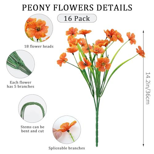 16 Bundles Orange Artificial Flowers for Outdoors Artificial Mums for Outdoor Porch Window Box Thanksgiving Decor - color: Orange, size: 15inches-16pcs