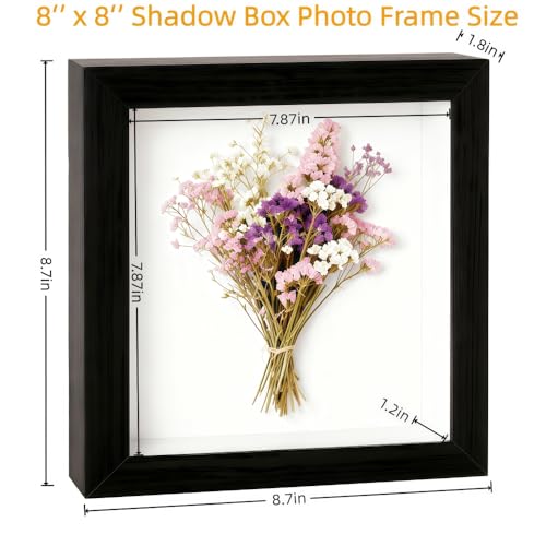 8x8 Shadow Box - Black Wooden Deep Picture Frame with Shatter-Resistant Panel for Wall Decor | 3D Display Case for Military Medals, Flowers, Photos and Crafts | Easy to Open & Ready to Hang Gift Idea - color: Black, size: 1Pcs 8X8in