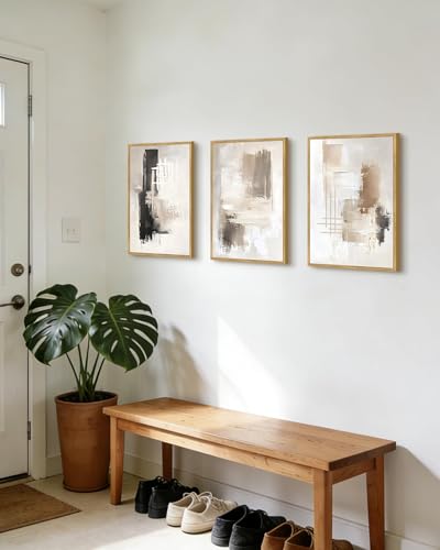 PHOPAGO Modern Abstract Framed Wall Art Mid Century Minimalist Beige Pastel Neutral Wall Decor for Kitchen Bathroom - 11x14in Natural Framed - color: White Abstract, size: 14L" x 11W" x 3 Pcs Natural