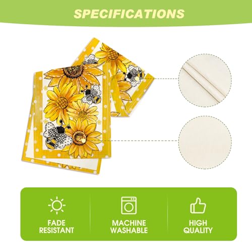 Artoid Mode Sunflower Bee Flower Polka Dot Summer Table Runner, Seasonal Kitchen Dining Table Decoration for Indoor Party Home 13x72 Inch - color: Beige-yellow, size: 13" x 72", Table Runner