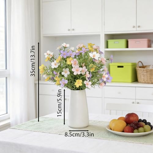 Artificial Gypsophila Baby's Breath Flowers in 6 Inch White Ceramic Vase with Faux Cosmos Arrangement, Farmhouse Table Centerpiece for Home Office Desk Décor, Mixed Color (White Pink Purple Yellow) - color: Mixed