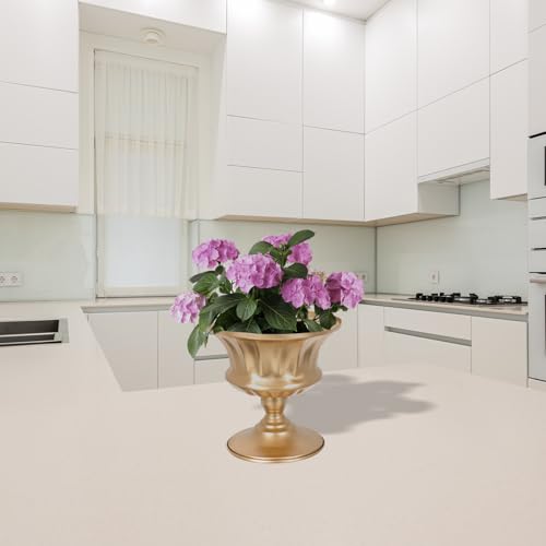 SEWACC Flower Vase Iron Flower Pot Vintage Urn Planter Floral Arrangement Pot for Home Office Window - color: Golden