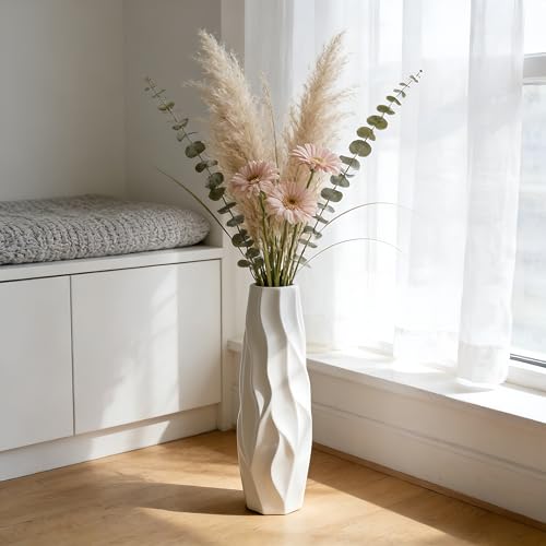 Large Ceramic Floor Vase 17.7 Inches Tall,Tall Vases for Floor White Modern Flower for Home,Farmhouse,Living Room Décor,Simple Origami Design Decorative Porcelain Flower Arrangement Vase Ideal Gift - color: Shape 2, size: 17.7 inch