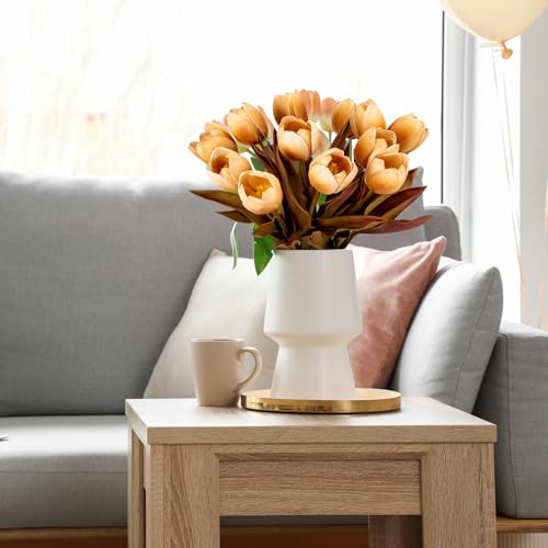 6 PCS 20inch Fall Artificial Tulip Orange Silk Tulips Flower Faux Autumn Tulip 3D Real Touch Flowers for Home Party Wedding Floral Arrangement Centerpiece Table Party Decoration(Orange)