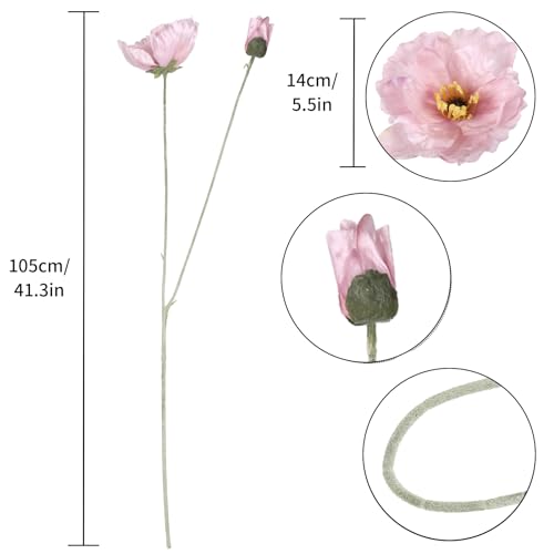 Poppy Flowers Artificial,6PCS Pink Silk Poppies 35.43in Fake Long Stem Flowers for Tall Vase Wedding Party Home Decor(Light Pink) - color: Light Pink