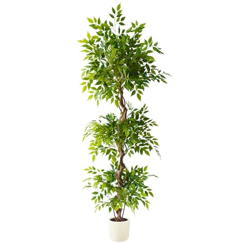 7ft Artificial Ficus Tree, 83" Tall Fake Plant with Natural Curved Trunk, Faux Ficus Floor Plants for Home Living Room Office Garden Balcony Decor Indoor - color: Ficus, size: 7ft