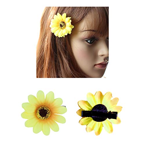 Lawie 16 Pack Artificial Fake Yellow Small Daisy Sunflower Hair Clips Floral Hairpins Alligator Barrettes Brooches Pins Wedding Hawaiian Party Silk Flower Headpiece Holiday Decoration for Women Girls