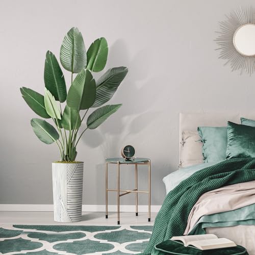 Artificial Tree in Geometric Pattern Planter, Fake Bird of Paradise Silk Tree for Indoor and Outdoor Home Decoration - 67" Overall Tall (Plant Pot Plus Tree) - style: Bird of Paradise
