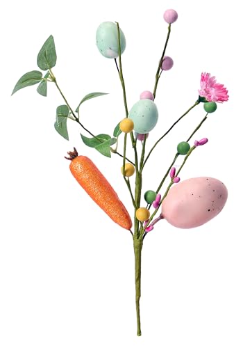 3-Pack Artificial Easter Decorations, Easter Egg and Carrot Berry Stems for Vase Fillers, Spring Home Decor, Easter Table Centerpiece, Reusable Easter Flower Arrangeme