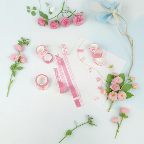TIANLIN 12 Rolls 15 mm Watercolor Floral Washi Tape Set | Vintage Dusty Pink Decorative Masking Tape for Arts DIY Craft Scrapbook Envelope Party Supplies Gift Wrapping