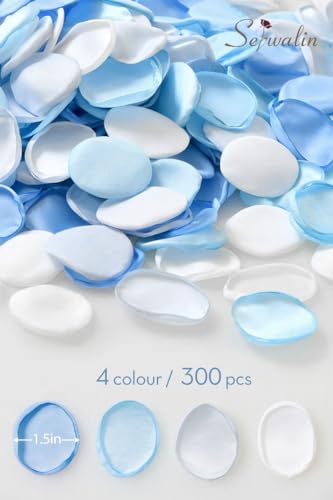 Serwalin 300Pcs Silk Rose Petals Flower Petals for Christmas Weddings Proposal Blue and White Petals Flower Girl Petals Aisle Flower Girl Basket Runner Bridal Shower Table Decor (3 Color Mixes) - color: Blue White, size: 300pcs