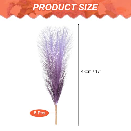 PATIKIL 17 Inch Faux Pampas Grass, 6 Pcs Boho Decor for Home Decoration Artificial Tall Fluffy Stems for Wedding Flower Party Vase Arrangement Centerpieces, Gradient Dark Purple - color: Dark Purple