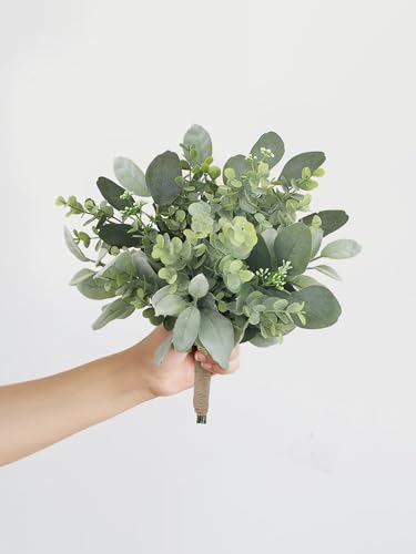 Rinlong Greenery Eucalyptus Bridesmaid Bouquet for Wedding, Prom | Silk Bridal Bouquet, Homecoming, Destination Friendly - color: 09-dusty Green