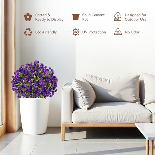 24" Artificial Potted Plants Outdoor Set of 2, UV Resistant Faux Purple Flowers with Eucalyptus, Decorative Plants in Pots for Front Porch, Patio & Entryway - color: Purple, size: 24in Morning Glory Eucalyptus