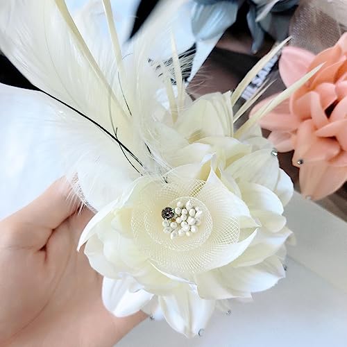 Elegant Flower Brooch for Women Wedding Party Dance Banquet Pins Feather Flower Fascinator Lady Floral Hairpins Dress Suit Lapel Pin Ceremony Accessories Corsage Brooches Vintage Jewelry Gifts - color: White