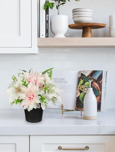 GnFlus Pink Artificial Flowers Small Fake Flowers in Vase Peonies Dahlia Tiger Lily Potted Silk Flower Arrangements Faux Plants & Flowers Home Bathroom Kitchen Table Centerpieces Desk Decor - color: Pink