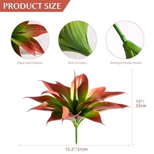 Ttranewsoo Fake Plants Artificial Agave Plants 13.8" Large UV Resistant Fake Agave Planters for Indoor and Outdoor Decorating Tropical Plant Succulents Greenery Indoor Decor 2Pack(Red) - color: Agave15-re2