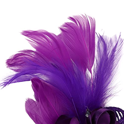 Song Qing Women's Fascinator Feather Flower Pin Brooch Corsage Bridal Hairband Derby Hat Cocktail Party Wedding - color: A1 Purple