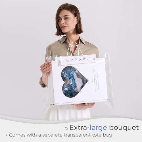 Large Preserved Roses Bouquet - Eternal Flowers for Delivery Prime,1-3 Years Long Lasting Real Roses Gift for Women,Mom Wife - Elegant Home Decor for Mother's Day,Anniversary,Valentine's Day(Bule) - color: Blue