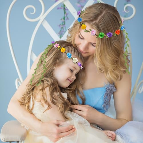 HONLYNE Assorted Colored Flower Crown, Wreath Headband Floral Headpiece Party Festivals, Garland Multicolor Headbands - color: 16 PCS