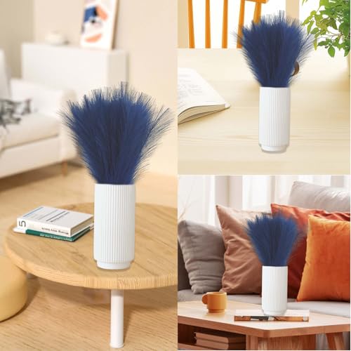 Blue Pampas Grass Decor, 30 Pcs 17" Navy Blue Artificial Faux Pampas Grass Stems, Fluffy Fake Bulrush Floor Vase Filler Flower Arrangement for Boho Home Wedding Office Decoration - color: Blue