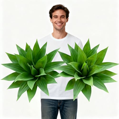 Artificial Agave Faux Agave Fake Greenery Outdoor Artificial Plants Fake Plants for Indoor Home Decor Plastic Plants Outdoor Decor Front Porch Decor Simulation Plants 22"(2Pcs Green) No Vase - color: 22''green