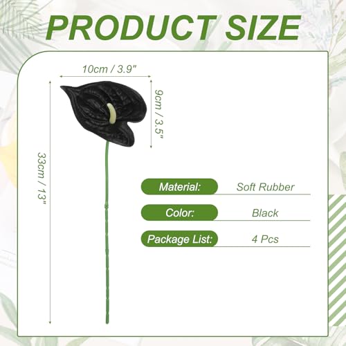 uxcell 4Pcs 11inch Artificial Anthurium Lily Flowers, Permanent Flower Bouquet for Home Arrangements Wedding Festival Decoration Crafts Store Decor Accessories, Black - color: Black