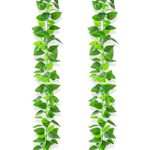 BLEUM CADE 2Pcs Fake Vines with Faux Pothos Leaves, Artificial Ivy Garland Fake Plants Greenery for Bedroom Living Room Office Wall Garden Wedding Party Indoor Outdoor Decor Aesthetic - color: Pothos Vines - 2pcs