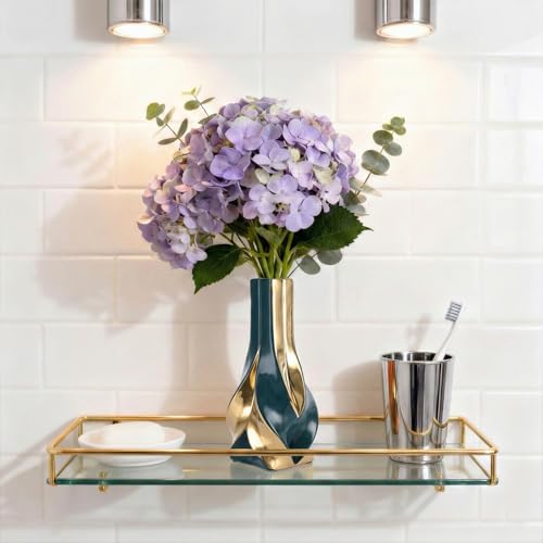 10.6" Green and Gold Ceramic Vase, Modern Geometric Flower Vase for Dining Table Centerpiece, Elegant Decorative Vase for Pampas Grass, Living Room, Bedroom, Office, Tabletop Decoration - color: Green Gold