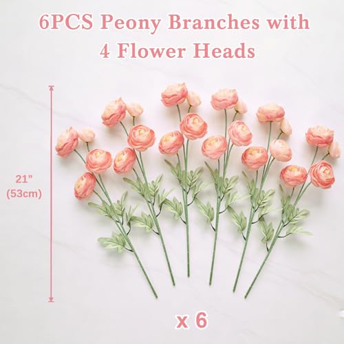 Artificial Silk Peony Fake Flowers,6PCS Artificial Faux Peonies Bulbs with 24 Silk Heads for Indoor Outdoor DIY Bouquets Wedding Centerpieces Home Decoration - color: Rose Red