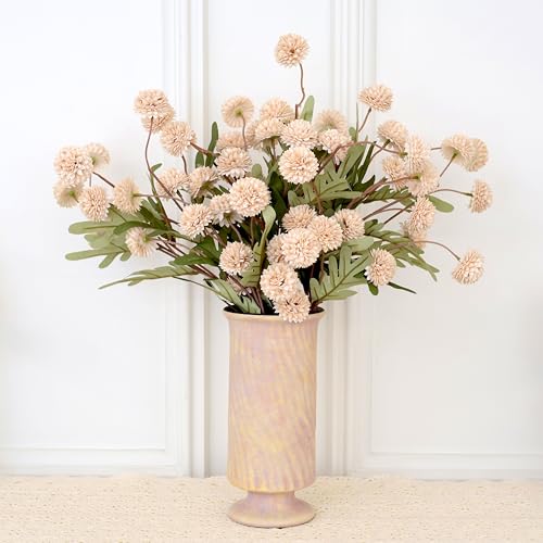 12Pcs Fake Kiku Flowers, Artificial Small Chrysanthemum Balls with Stems, Faux Silk Mini Pompon Mums for Vase Floral Arrangement DIY Bouquets Wedding Party Table Centerpieces Home Decor (No Vase) - color: Champagne