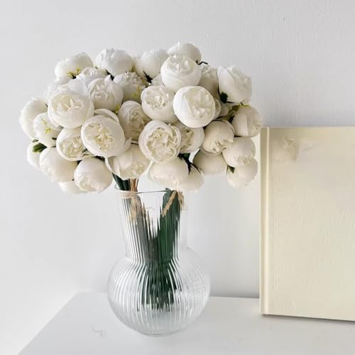 27 Heads Roses Peony Fake Flowers Retro Silk Artificial Rose Flowers (White) - color: White