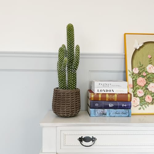 bellacat 25in Fake Cactus with Warm White & Color Changing Lights, Realistic Faux Cactus Plants Indoor with Brown Decorative Planter, Artificial Cacti Light Up Plant for Home Decor - color: Brown Decorative Planter, size: 25in