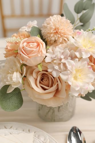 rongflower Nude Champagne Artificial Flowers Combo Set Fake Flower Leaf Box with Stemst for DIY Wedding Bridal Bouquet, Centerpieces, Home Decor, Floral Arrangement Decor - color: Nude Champagne