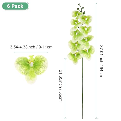 M METERXITY 6-Pack Artificial Orchid Flowers 9 Large Petals 37 Inch Faux Phalaenopsis Silk Bouquets Real Touch Dark Green Fake Orchids for Home/Wedding/Christmas/Party/Garden Office - color: Dark Green