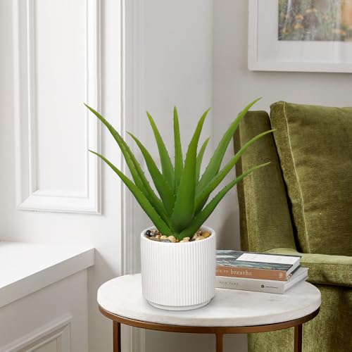GnFlus Artificial Succulent Aloe Plants 12 Inch Faux Succulents with Ceramic Pot Fake Aloe Potted Plant for Home Indoor Bathroom Table Bedroom Shelf Office Decor - color: Green Aloe-13"