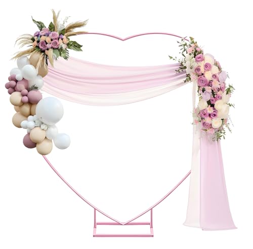 Heart Shape Wedding Metal Arch Backdrop Pink Flower Balloon Arbors Stand for Wedding Birthday Party, Graduation Decorations and Baby Shower 2M - size: Pink 6.6FT